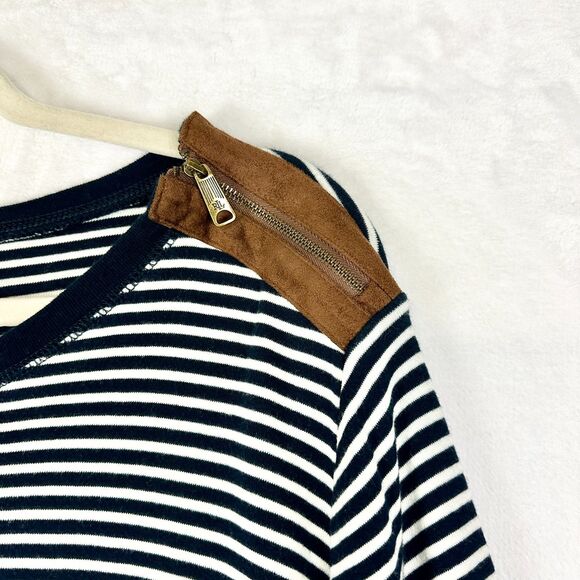 Lauren Ralph Lauren Womens Stripe Elbow Patch Top Size 2X Cotton Navy White - Picture 3 of 6